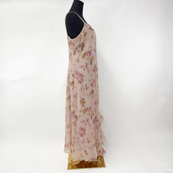 VINTAGE 90S STYLE DUSTY PINK FLORAL RUFFLE DRESS SIZE LARGE - Picture 8 of 16
